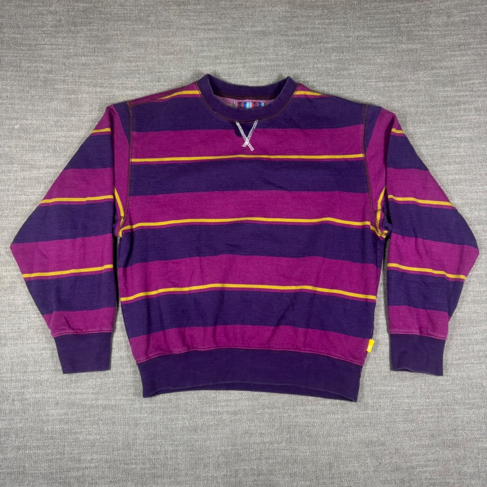 Urban Outfitters Striped Fleece Crewneck Sweatshirt Mens Small Purple Y2K Skater